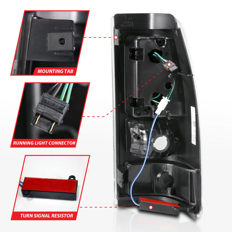 ANZO 2003-2006 Chevy Silverado 1500 Feux arrière LED style planche Noir avec lentille transparente