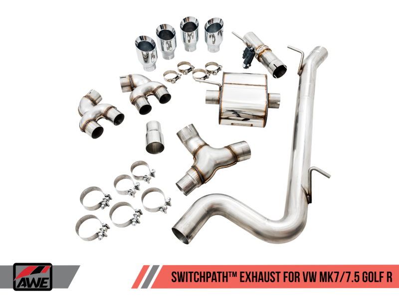 AWE Tuning Volkswagen Golf R MK7.5 Échappement SwitchPath avec embouts en argent chromé 102 mm