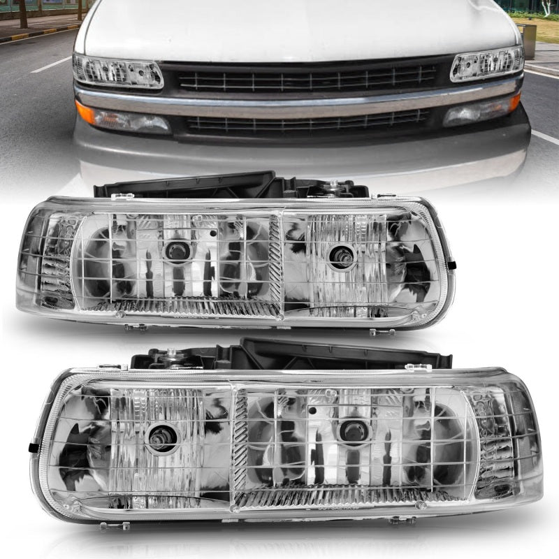 ANZO 1999-2002 Chevrolet Silverado 1500 Phares en cristal chromés