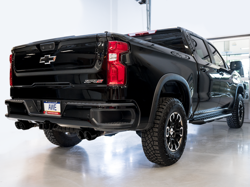 AWE Tuning 22-23 GMC Sierra 1500 AT4X 6.2L 0FG Catback Split Dual (pare-chocs plat) - Pointes noires diamant