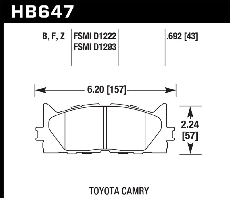 Plaquettes de frein avant HPS Street pour Lexus ES350 10 / Toyota Camry SE/XLE 07-11 de Hawk Performance