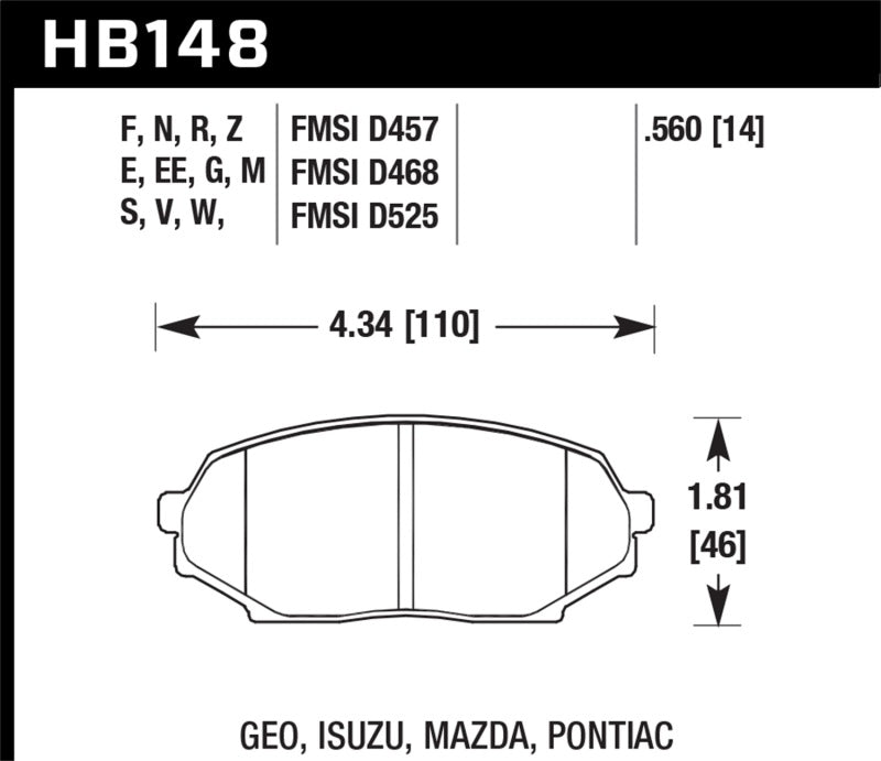 Plaquettes de frein avant de route Hawk 89-93 Miata HPS (D525)