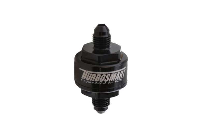 Filtre d'alimentation en huile de turbo usiné Turbosmart avec disque plissé de 44 microns, entrée mâle AN-3 - Noir