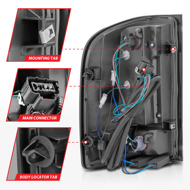 ANZO 2007-2013 Chevrolet Silverado1500/ 2500/ 3500 Feux arrière LED avec barre lumineuse Boîtier noir Fumée