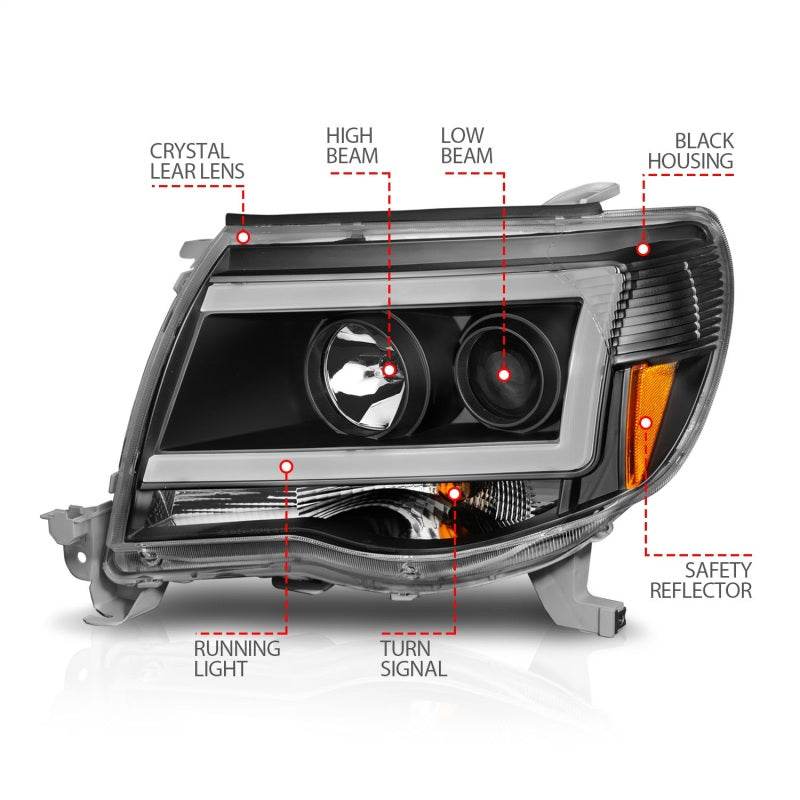 ANZO 05-09 Phares de style barre lumineuse de projecteur Toyota Tacoma avec barre lumineuse C