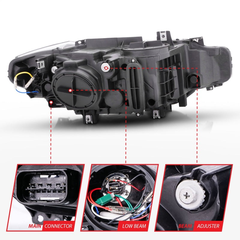 Phares de projecteur BMW Série 3 ANZO 2012-2015 avec barre en U Noir