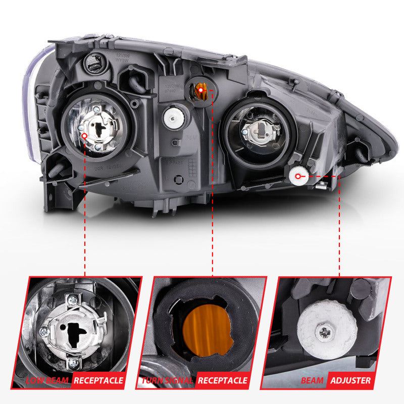 ANZO 2002-2004 Acura Rsx Cristal Phares Noir