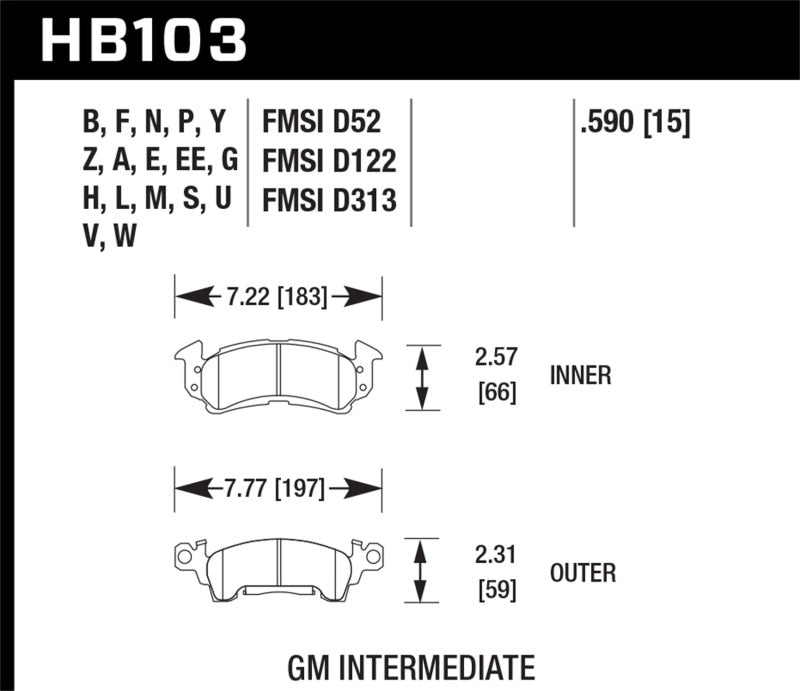 Plaquettes de frein avant Hawk 1975-1975 Buick Apollo SR HPS 5.0