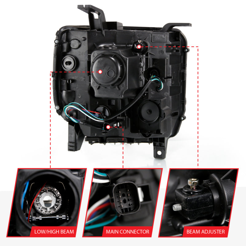 ANZO 2016-2019 Gmc Sierra 1500 Phare de projecteur style planche Noir avec signal ambre séquentiel