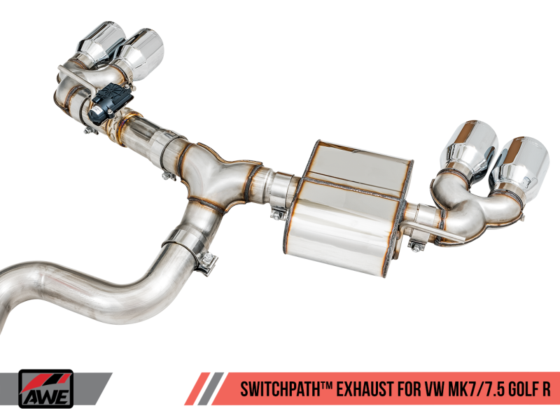 AWE Tuning Volkswagen Golf R MK7.5 Échappement SwitchPath avec embouts en argent chromé 102 mm