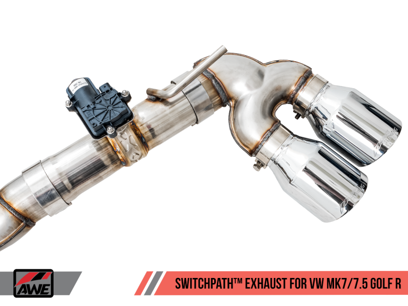 AWE Tuning Volkswagen Golf R MK7.5 Échappement SwitchPath avec embouts en argent chromé 102 mm