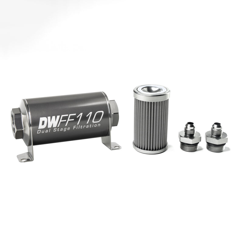 Kit de boîtier de filtre à carburant universel en ligne DeatschWerks en acier inoxydable 6AN 100 microns (110 mm)