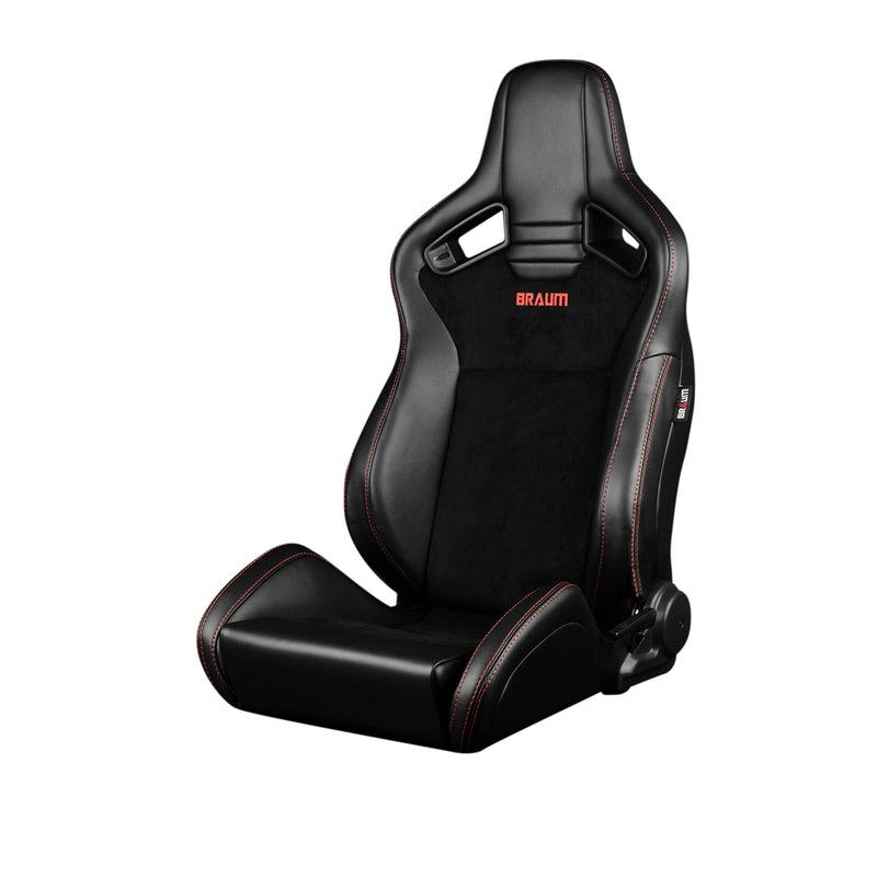 Elite V2 Series Sport Seats - Black Suede (Red Stitching)