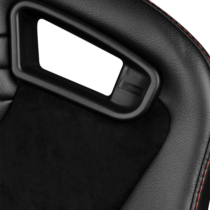 Elite V2 Series Sport Seats - Black Suede (Red Stitching)