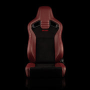 Elite V2 Series Sport Seats - Maroon PU / Black Suede / Black Stitching - Low Base Version