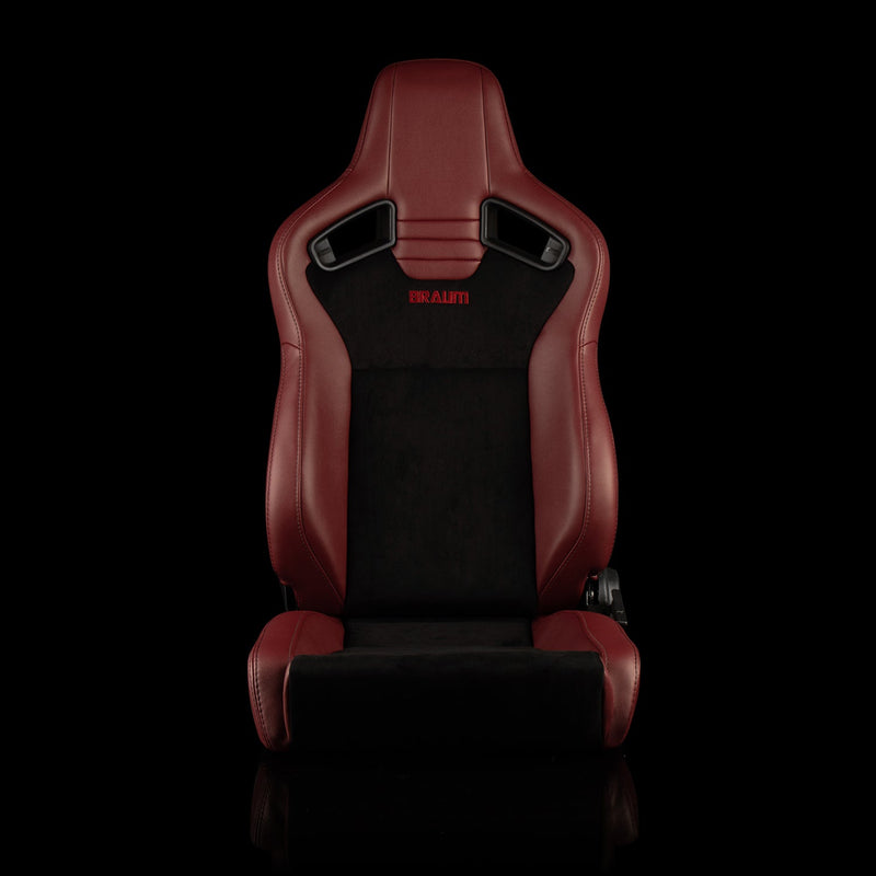 Elite V2 Series Sport Seats - Maroon PU / Black Suede / Black Stitching - Low Base Version