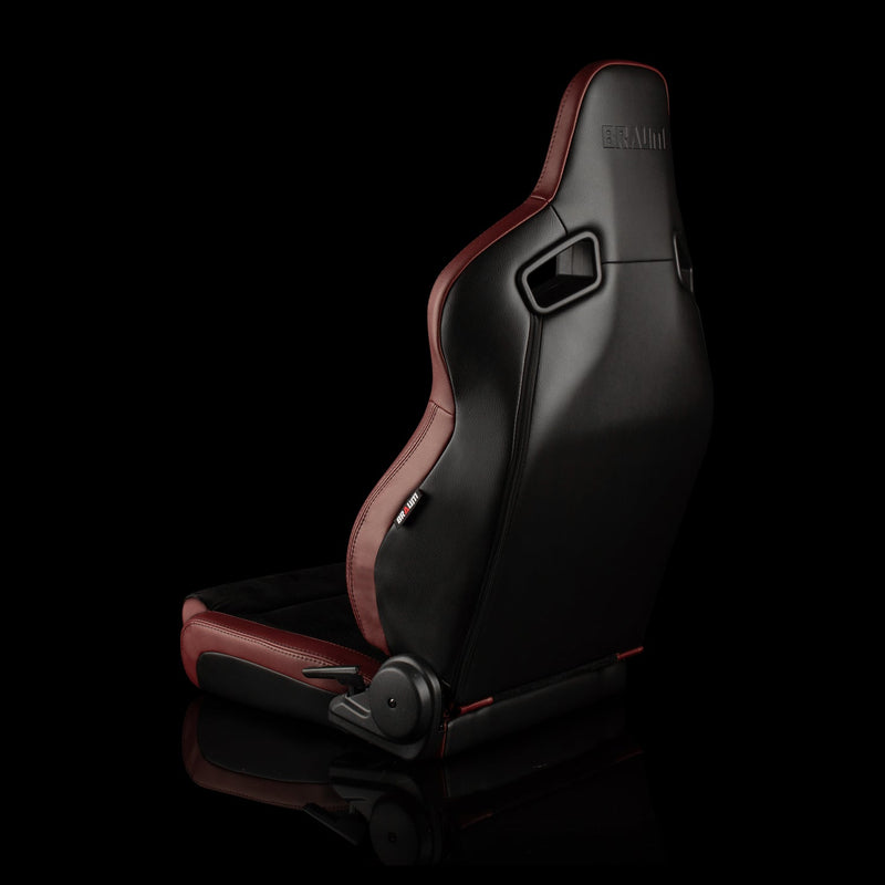 Elite V2 Series Sport Seats - Maroon PU / Black Suede / Black Stitching - Low Base Version