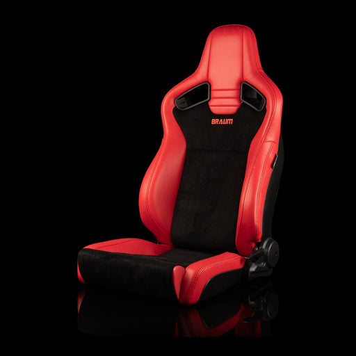 Elite V2 Series Sport Seats - Red PU / Black Suede / Black Stitching - Low Base Version