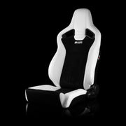 Elite V2 Series Sport Seats - White PU & Black Suede Inserts / Black Stitching - Low Base Version