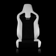 Elite V2 Series Sport Seats - White PU & Black Suede Inserts / Black Stitching - Low Base Version