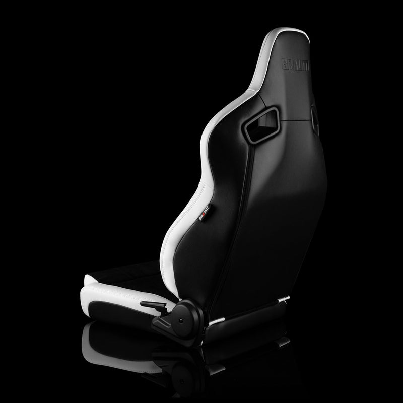 Elite V2 Series Sport Seats - White PU & Black Suede Inserts / Black Stitching - Low Base Version
