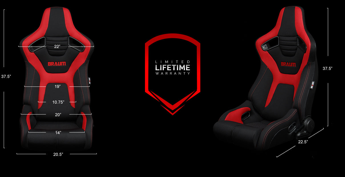Elite-R Series Sport Seats - Black and Red Polo Cloth (Red Stitching)