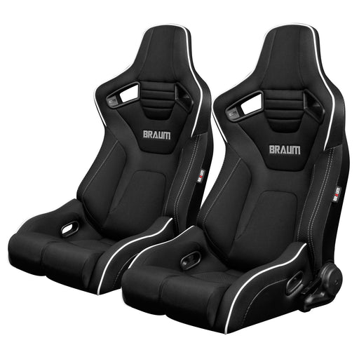 Elite-R Series Sport Seats - Black Polo Cloth (Grey Stitching / White Piping)