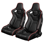 Elite-R Series Sport Seats - Black Leatherette (Red Stitching / Red Piping)
