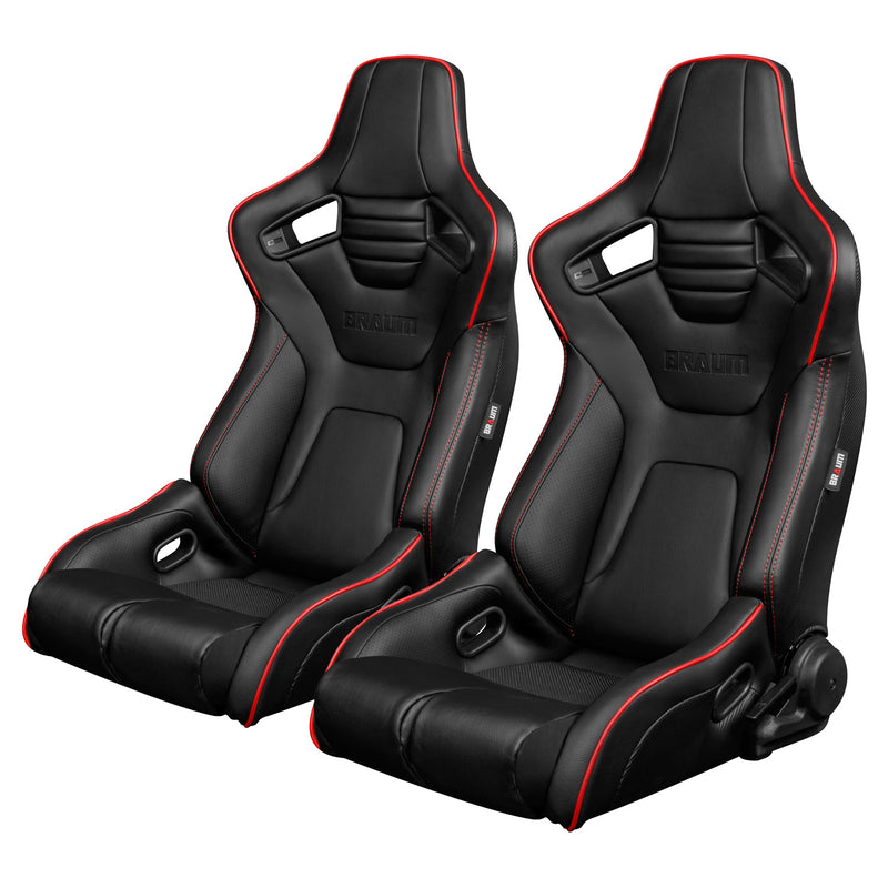 Elite-R Series Sport Seats - Black Leatherette (Red Stitching / Red Piping)