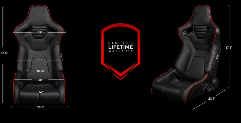 Elite-R Series Sport Seats - Black Leatherette (Red Stitching / Red Piping)