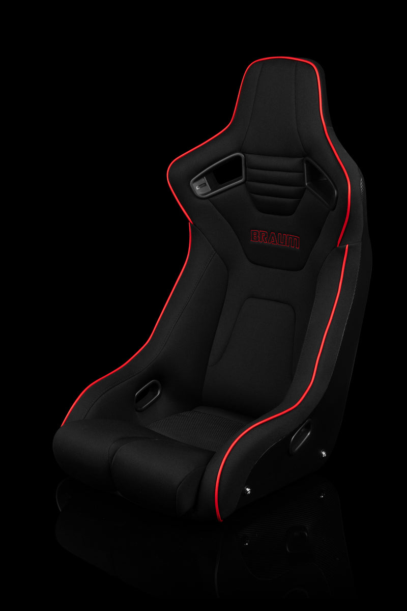 Elite-R Series Fixed Back Bucket Seat - Black Polo Cloth (Red Stitching / Red Piping)