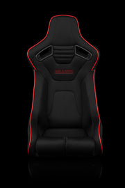 Elite-R Series Fixed Back Bucket Seat - Black Polo Cloth (Red Stitching / Red Piping)