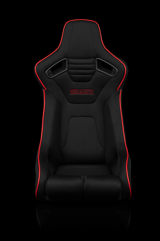 Elite-R Series Fixed Back Bucket Seat - Black Polo Cloth (Red Stitching / Red Piping)