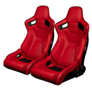 ELITE-R SERIES SPORT SEATS RED LEATHERETTE w/BLACK PIPING PAIR