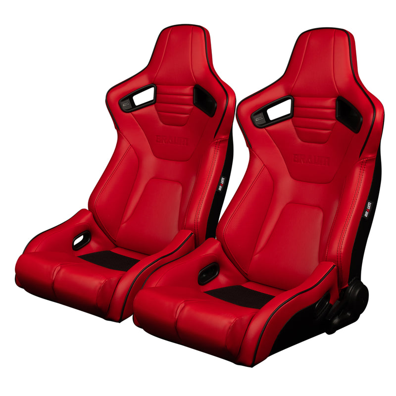 ELITE-R SERIES SPORT SEATS RED LEATHERETTE w/BLACK PIPING PAIR