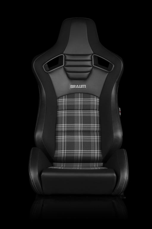 Elite-S Series Sport Seats - Black & Grey Plaid (Grey Stitching)
