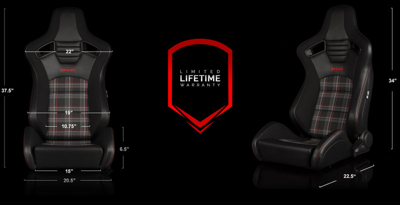 Elite-S Series Sport Seats - Black & Red Plaid (Red Stitching)