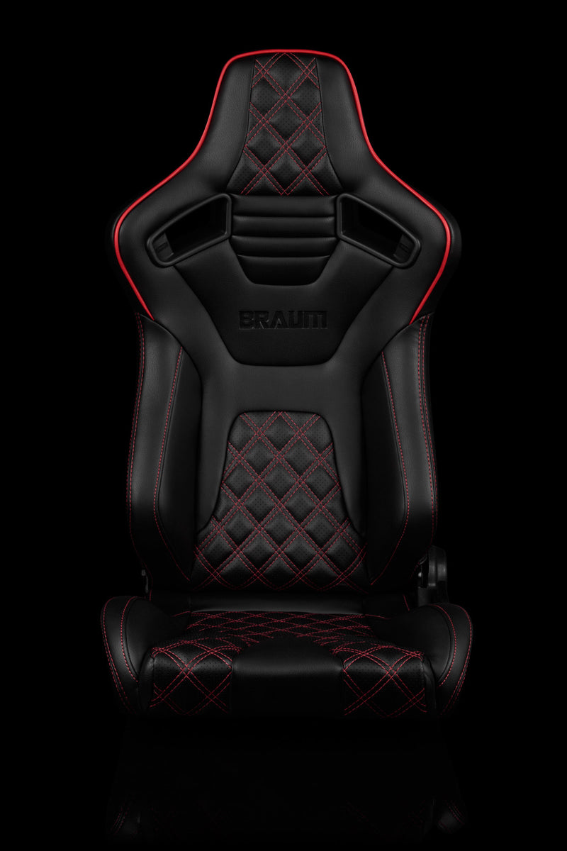 Elite-X Series Sport Seats - Black Diamond (Double Red Stitching / Red Piping)