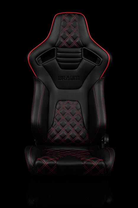 Elite-X Series Sport Seats - Black Diamond (Double Red Stitching / Red Piping)