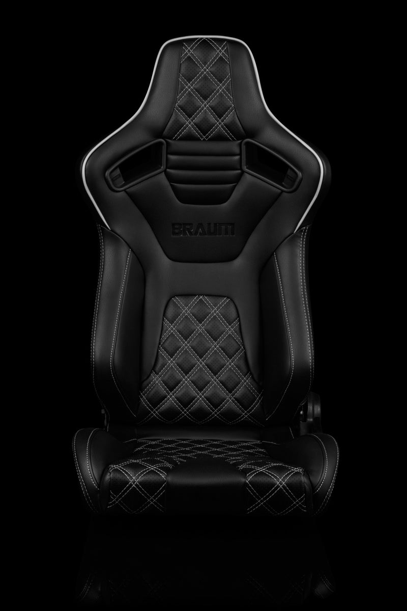 Elite-X Series Sport Seats - Black Diamond (Double White Stitching / White Piping)