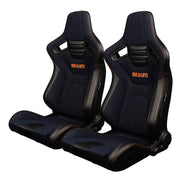 Elite-X Series Sport Seats - Black PU / Navy Denim / Orange Stitching