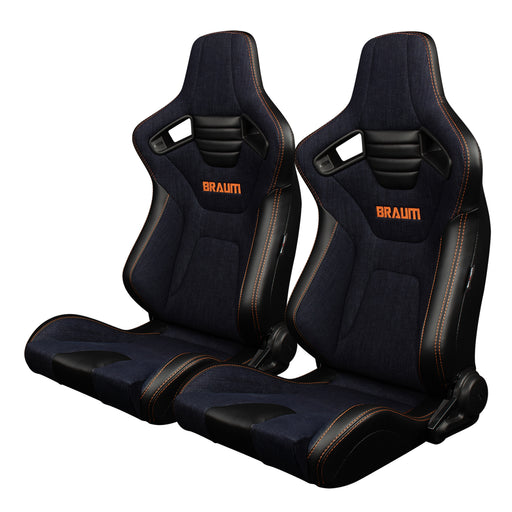 Elite-X Series Sport Seats - Black PU / Navy Denim / Orange Stitching