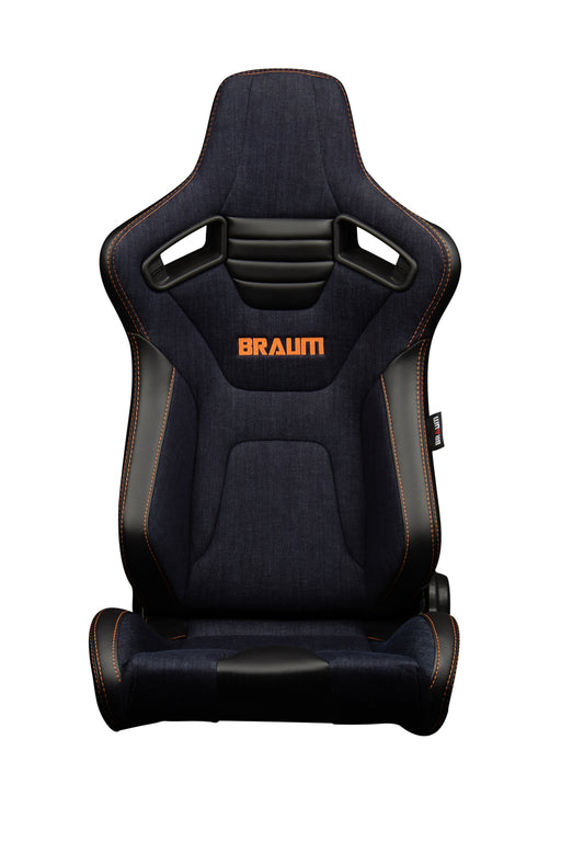 Elite-X Series Sport Seats - Black PU / Navy Denim / Orange Stitching