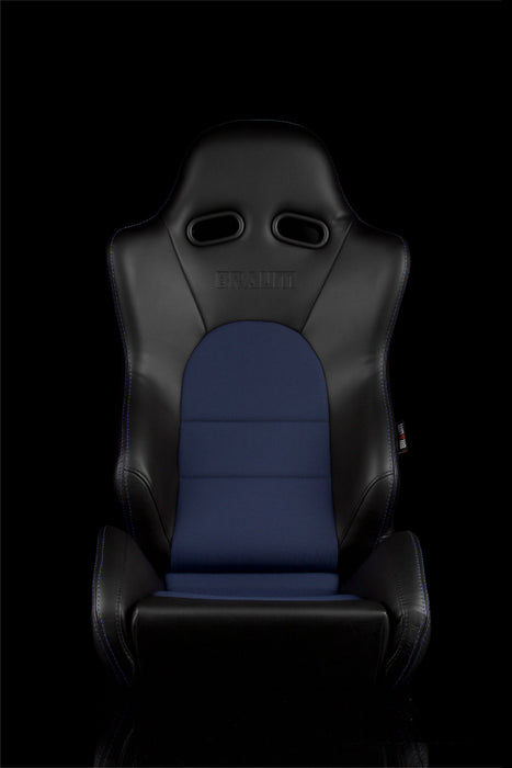 Braum Advan Series Sport Seats - Black Leatherette with Blue Fabric Insert, (Pair)