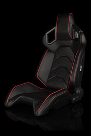 Alpha X Series Sport Seats - Black / Hexagon Laser Pattern (Red Piping)