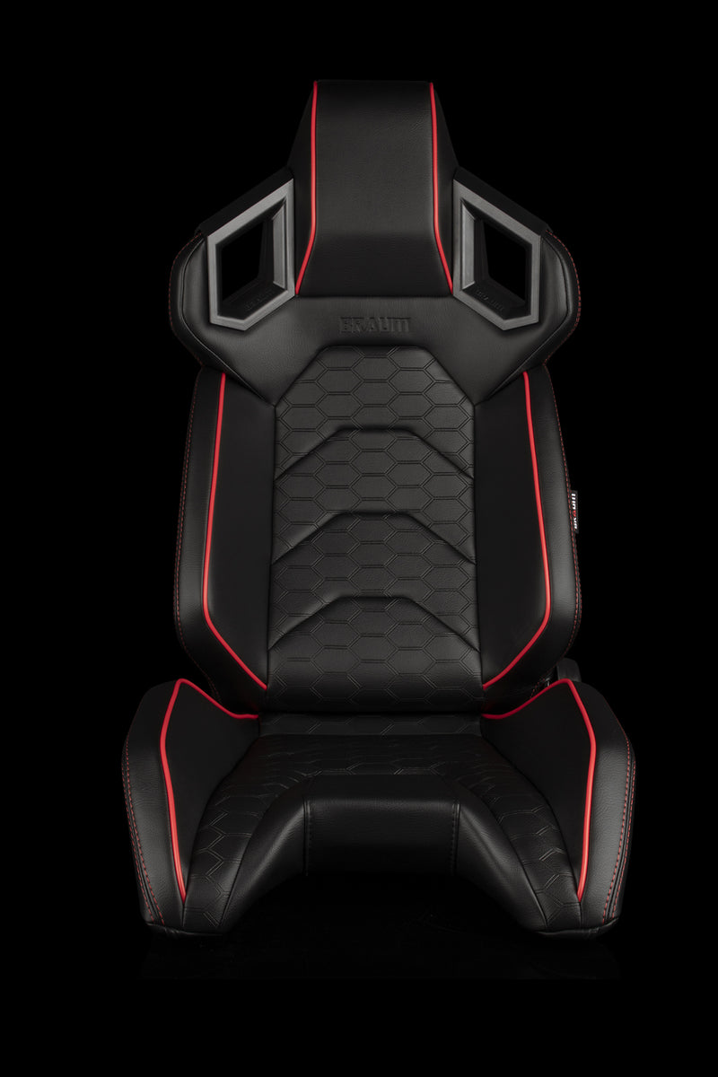 Alpha X Series Sport Seats - Black / Hexagon Laser Pattern (Red Piping)