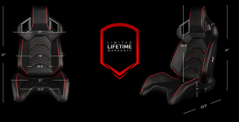 Alpha X Series Sport Seats - Black / Hexagon Laser Pattern (Red Piping)