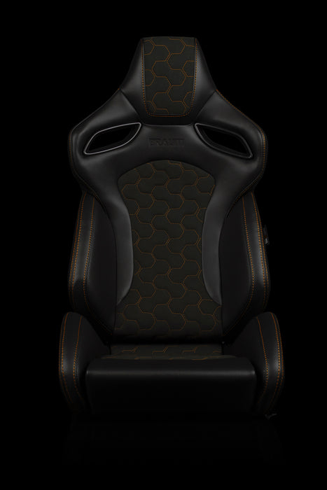 Orue S Series Sport Seats - Honeycomb Alcantara (Orange Stitching)