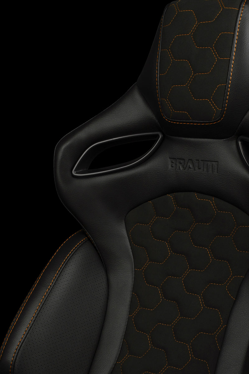 Orue S Series Sport Seats - Honeycomb Alcantara (Orange Stitching)