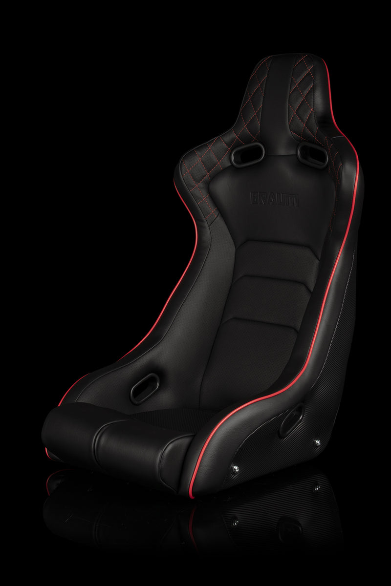 Venom-X Series Fixed Back Bucket Seat - Black Diamond / Red Stitching